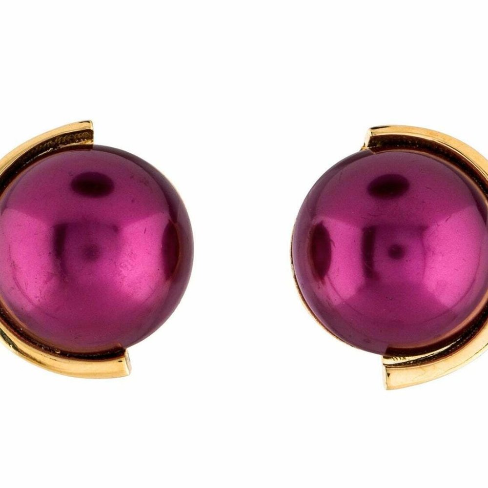 Lanvin Simulated Purple Pearl Cabochon Earrings